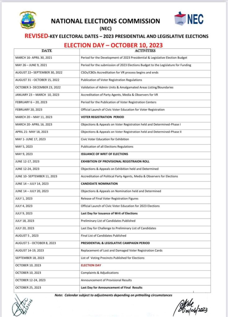 Liberia NEC Releases Revised Timetable for October Polls Independent